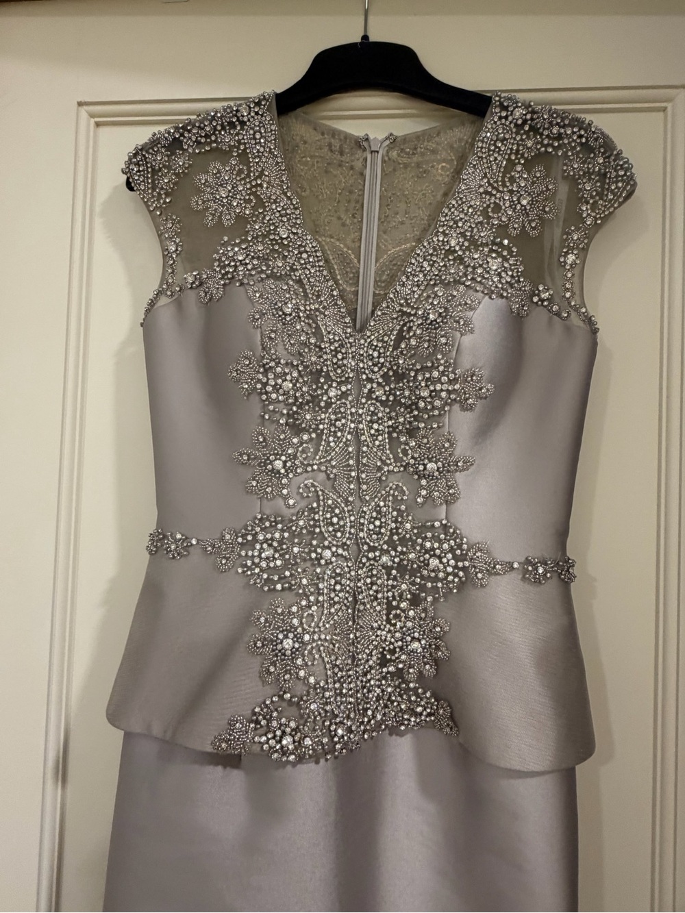 Eleni Elias Exquisite and Elegant Silver Embellished Midi Dress with Beading